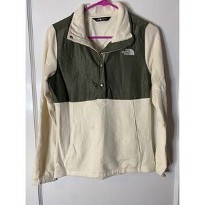The North Face Womens Fleece Pullover Jacket Cream Green Snap Collar XS
